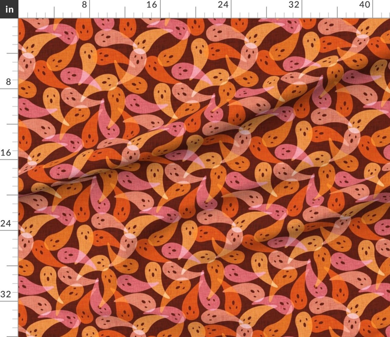 Pink Ghost Retro Halloween Spooky Whimsical Faux Linen Texture Custom Printed Fabric by Spoonflower Various Fabrics by the Yard or Fat Quarter